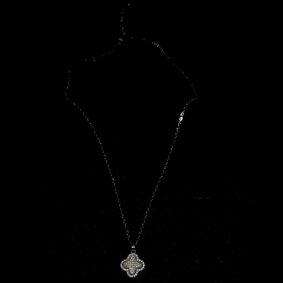 nikola valenti Jewelry White Gold Plated Pave Clover Necklace By